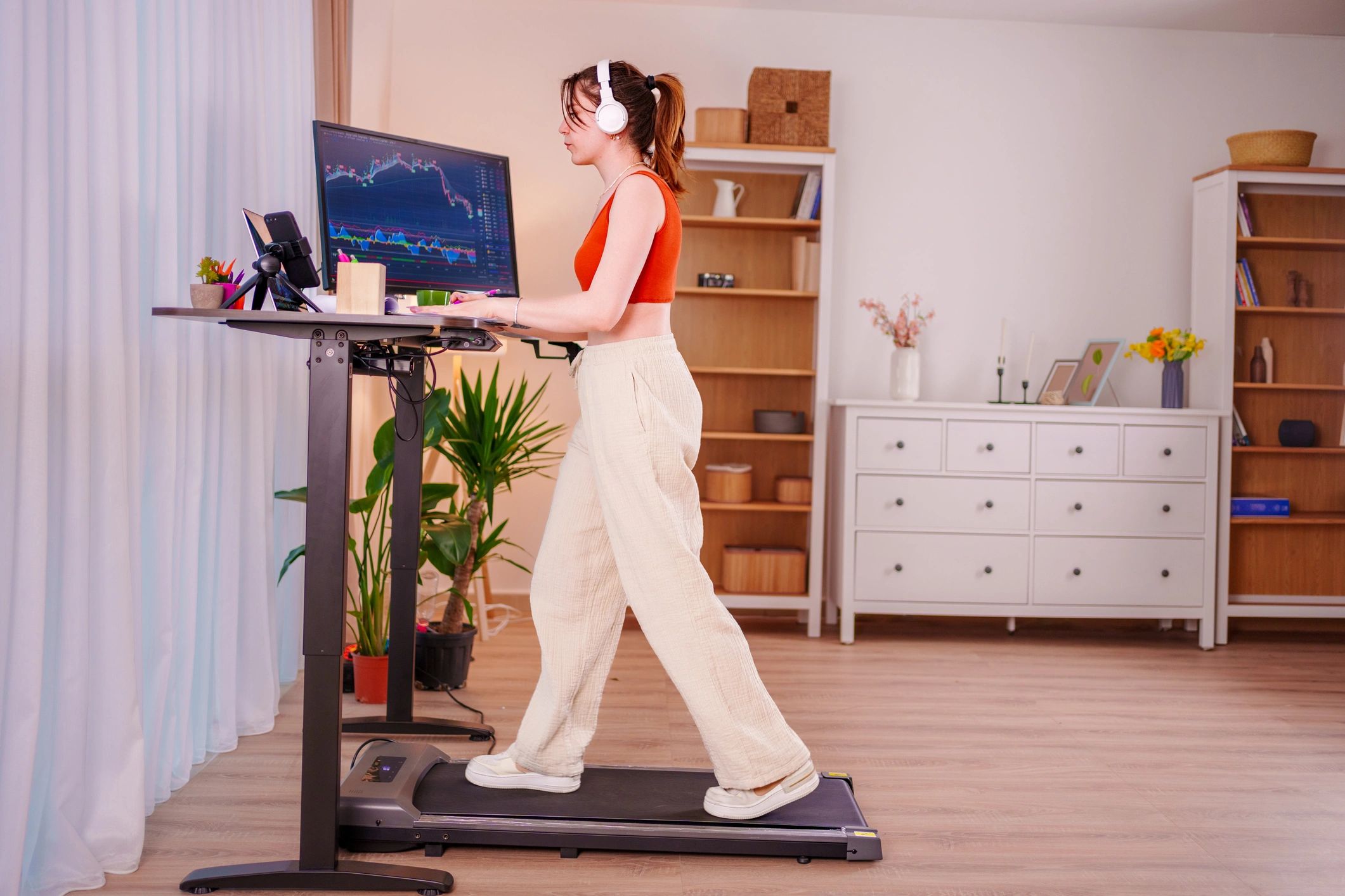 Professional working at a modern desk setup