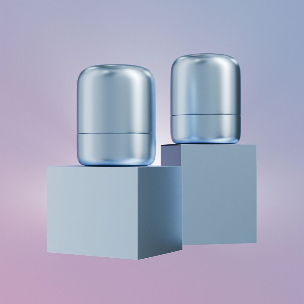 cosmetic Stick mockup, blue frost Metallic twist-up stick makeup, Push up makeup Tube electroplating Packaging, Rotating cream blush container applicator, Y2K beauty branding visualization